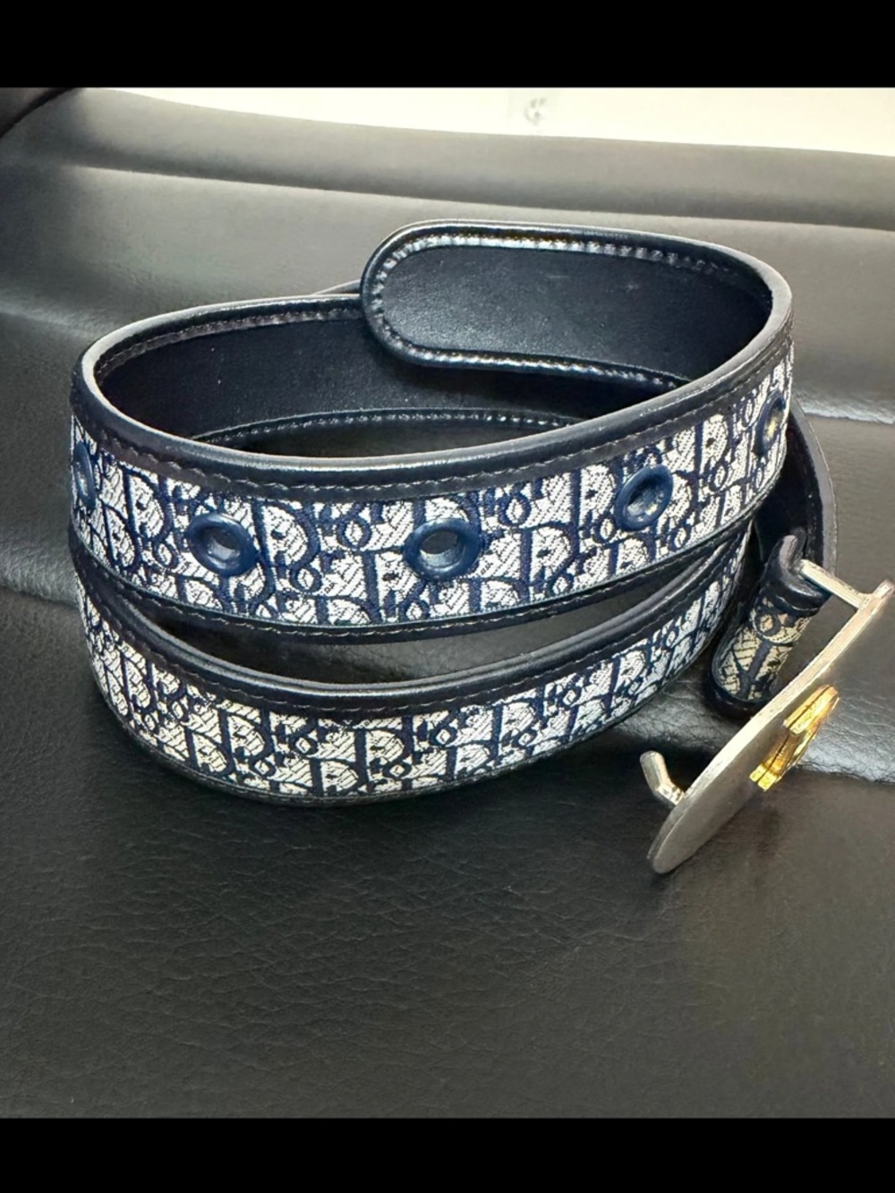 Dior Vintage Two-Toned Belt Navy 23.5”-27.5” - Picture 3 of 6